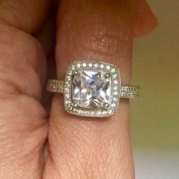 Jewelry - 925 Solid S Silver Cushion Halo Engagement Ring